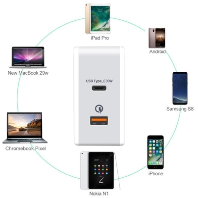 30W White / Black Fast Charging Cell Phone Chargers With AC 100 - 240 V Input