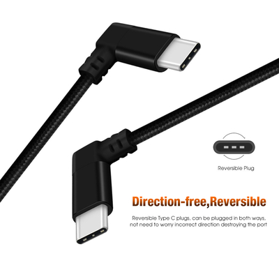 Right Angle 100 Cm USB Type C Cable Black Color Nylon Braid Cable Material