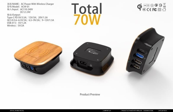 70W 4 In 1 Multi Function Wireless Travel Charger QC3.0 With Dual USB Port