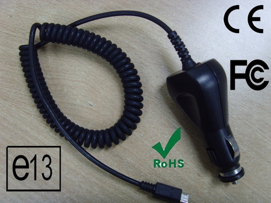 5V1A Coil Cable Car Charger with Micro USB , CE/FCC/e-mark approved Black for Samsung ,HTC