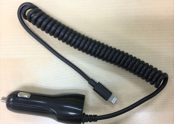 DC 12V -24V Iphone Lightning Cable Car Charger With Coil Cable MFI Certificate