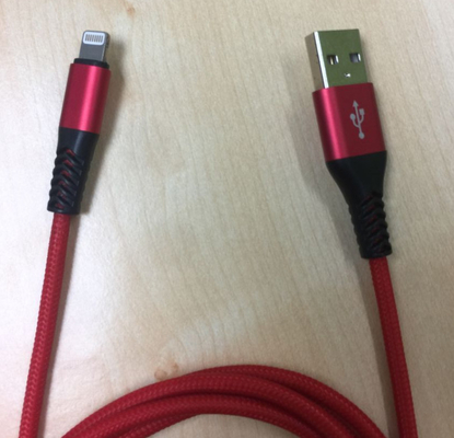 Red IPhone Lightning Cable Car Charger Nylon Braided With 8 Pin Connector
