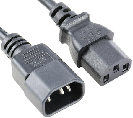 Black IEC320 C13 To C14 SJT Power Extension Cord 3FT Fast Charging Data Cable
