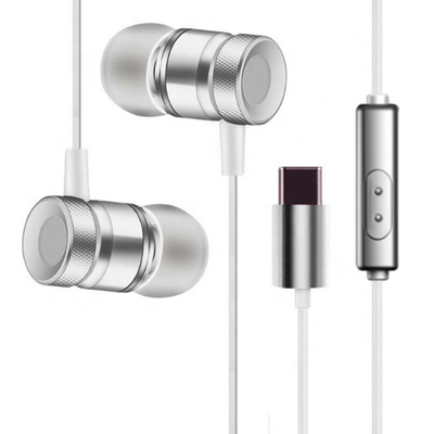 USB Type-C Earbuds Magnetic Wired In ear Stereo Metal Headphone For HTC U11 Silver