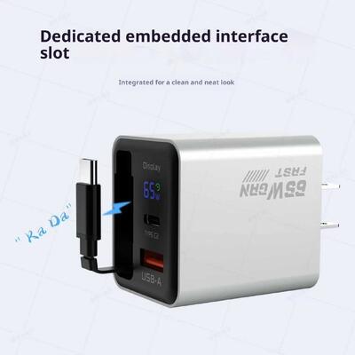 US/EU/UK Plug PD 3.0 QC3.0 Charger with retractable USB Cable 65W USB Type C fast charger for phones GPS