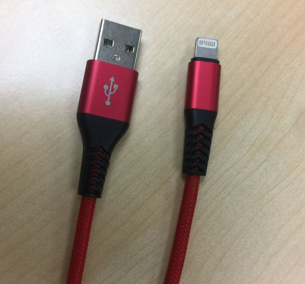 Red IPhone Lightning Cable Car Charger Nylon Braided With 8 Pin Connector