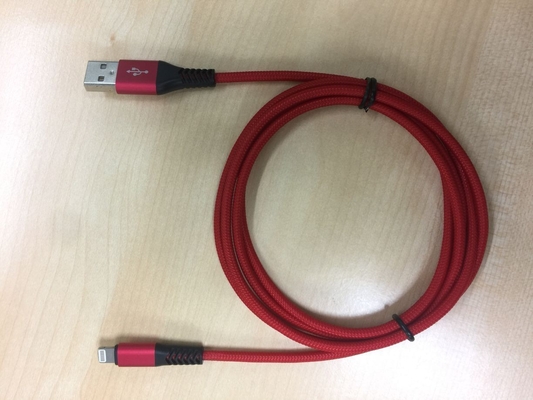 Red IPhone Lightning Cable Car Charger Nylon Braided With 8 Pin Connector