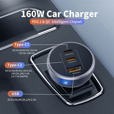 New Released 160W USB C Car Charger,3 Port Car Phone Charger Adapter,PD3.1 QC 3.0 Port Lighter Charger